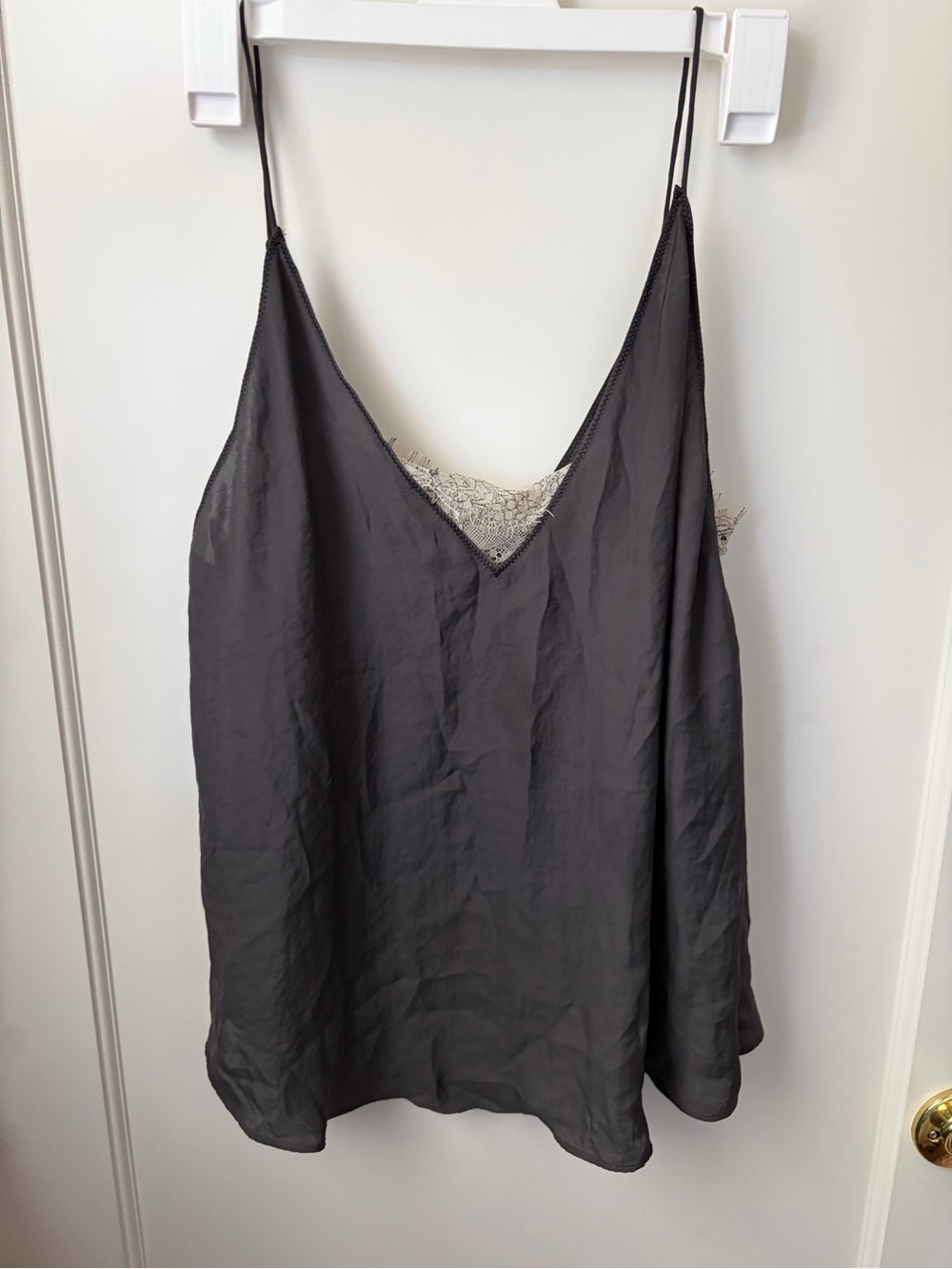 Free People Lace-Trim Charcoal Satin Camisole